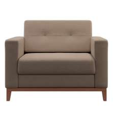 Poltrona Living Pés e Base em Madeira Linho Cotton Bege