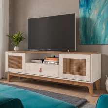 Rack Aconchego Off White e Noce 160 cm