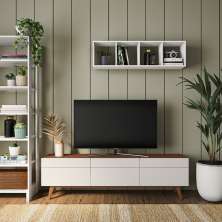 Rack Arizona 3 GV Off White com Freijó Touch 180 cm