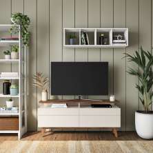 Rack Camila 2 GV Off White com Freijó Touch 146 cm