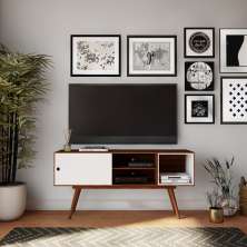 Rack Retrô Burg Carvalho e Branco 140 cm