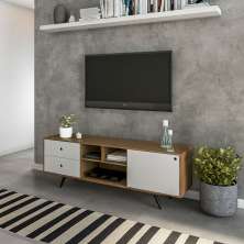 Rack Retrô Colônia Rustick Carvalho e Branco 160 cm