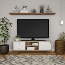 Rack Retrô Kassel Rustick Carvalho e Branco 160 cm