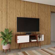 Rack Retrô Natur Carvalho e Branco 140 cm