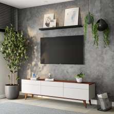 Rack Washington 3 GV Off White com Freijó Touch 180 cm