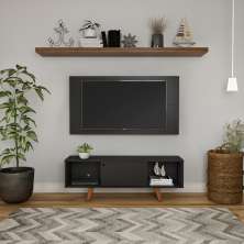 Rack com Painel para TV até 42 Polegadas Eric Preto 135 cm