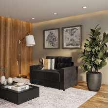 Sofá 2 Lugares Retrátil Dortmund Suede Preto 140 cm