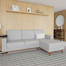 Sofá 3 Lugares Alor com Chaise Direito Veludo Cinza