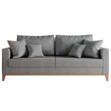 Sofá 3 Lugares Beny Base de Madeira Linho Cotton Cinza