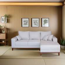 Sofá 3 Lugares Bulgary com Chaise Direito Linho Cru 230 cm