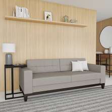 Sofá 3 Lugares Calmness Base de Madeira Linho Cotton Cru 210 cm