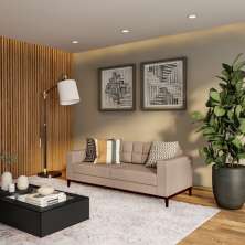Sofá 3 Lugares Calmness Pés e Base em Madeira Linho Cotton Bege 180 cm