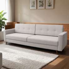 Sofá 3 Lugares Daisy Pé Palito Linho Cotton Cru 210 cm