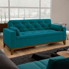 Sofá 3 Lugares Elora Suede Azul Turquesa