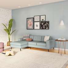 Sofá 3 Lugares Esquerdo Happy com Chaise Esquerdo Pé Palito Linho Cotton Cinza