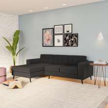 Sofá 3 Lugares Esquerdo Manila com Chaise Esquerdo Pé Palito Linho Cotton Grafite Escuro