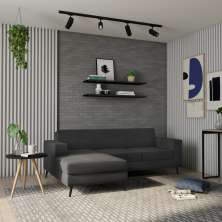 Sofá 3 Lugares Esquerdo Mumbai com Chaise Esquerdo Pé Palito Linho Cotton Grafite Escuro