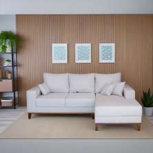 Sofá 3 Lugares Francco com Chaise Direito Linho Cru 230 cm