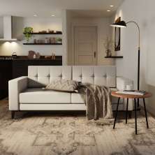 Sofá 3 Lugares Joy Pés e Base em Madeira Linho Cotton Cru 180 cm