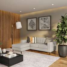 Sofá 3 Lugares Joy com Chaise Esquerdo Pé Palito Linho Cotton Cru