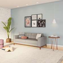 Sofá 3 Lugares Leave Pés e Base em Madeira Linho Cotton Cinza 180 cm
