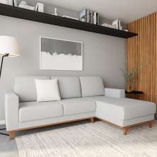 Sofá 3 Lugares Lembata com Chaise Direito Veludo Cinza