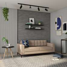 Sofá 3 Lugares Life Pés e Base em Madeira Linho Cotton Bege 180 cm