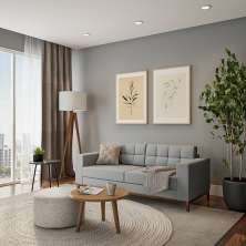 Sofá 3 Lugares Life Pés e Base em Madeira Linho Cotton Cinza 180 cm