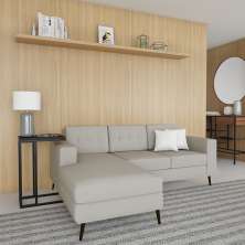 Sofá 3 Lugares Life com Chaise Esquerdo Pé Palito Linho Cotton Cru