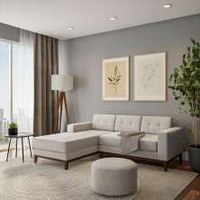 Sofá 3 Lugares Life com Chaise Esquerdo Pés e Base em Madeira Linho Cotton Cru