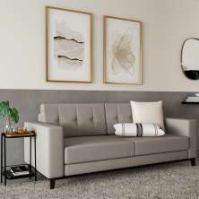 Sofá 3 Lugares Live Pés e Base em Madeira Linho Cotton Cru 180 cm