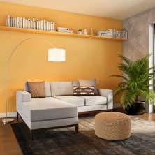 Sofá 3 Lugares Live com Chaise Esquerdo Pés e Base em Madeira Linho Cotton Cru