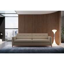 Sofá 3 Lugares Living Base de Madeira Linho Cotton Bege 210 cm