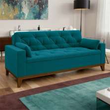 Sofá 3 Lugares Lumbier Suede Azul Turquesa