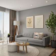 Sofá 3 Lugares Lyon Pé Palito Linho Cotton Cinza 210 cm