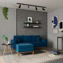 Sofá 3 Lugares Moroni Com Chaise Esquerdo Linho Azul Marinho
