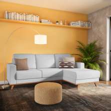 Sofá 3 Lugares Muna com Chaise Direito Veludo Cinza