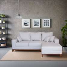 Sofá 3 Lugares Napolli com Chaise Direito Linho Cru 230 cm