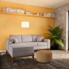 Sofá 3 Lugares Puebla  Com Chaise Esquerdo Linho Cru