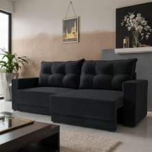 Sofá 3 Lugares Retrátil Arcore Suede Preto