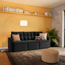 Sofá 3 Lugares Retrátil Kisumu Suede Grafite 210 cm