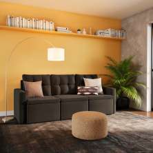 Sofá 3 Lugares Retrátil Kisumu Suede Marrom 210 cm