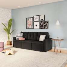 Sofá 3 Lugares Retrátil Kitale Suede Grafite 210 cm