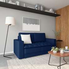 Sofá 3 Lugares Retrátil Lancy Linho Azul Marinho 180 cm