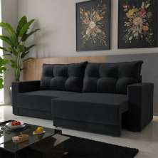 Sofá 3 Lugares Retrátil Lima Suede Preto