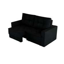 Sofá 3 Lugares Retrátil Lucerna Suede Preto 180 cm