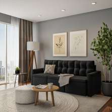 Sofá 3 Lugares Retrátil Melinde Suede Grafite 210 cm