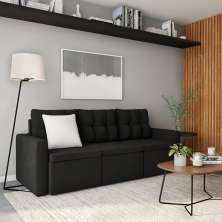 Sofá 3 Lugares Retrátil Mombaça Suede Grafite 210 cm