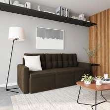 Sofá 3 Lugares Retrátil Mombaça Suede Marrom 210 cm