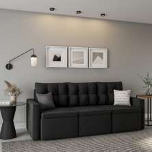 Sofá 3 Lugares Retrátil Ruiru Suede Grafite 210 cm